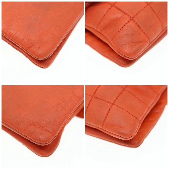 CHANEL Choco Bar Clutch Bag Lamb Skin Orange CC Auth bs16924 - Picture 14 of 16